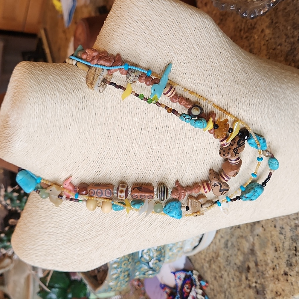 Artisan made 3 strand necklace in the colors of nature